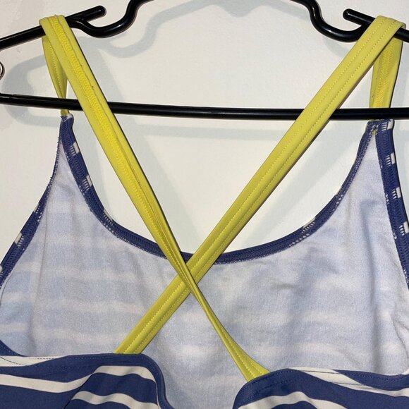 Mini Boden Striped Swimsuit With Yellow Straps Size 11-12Y Blue & White - Picture 4 of 5